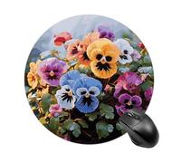 Tappetino per mouse rotondo con motivo floreale e viola del pensiero carino per mouse wireless per videogiochi lavoro laptop mini tappetino per mouse decorazione per la casa ufficio accessori da