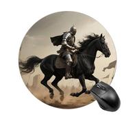 Tappetino per mouse rotondo con motivo guerriero coraggioso e cavallo, grazioso tappetino da scrivania con base in gomma antiscivolo, piccolo e divertente tappetino per mouse per ufficio e giochi, a