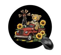 Tappetino per mouse rotondo con motivo leopardato e girasole con base in gomma antiscivolo, impermeabile, per computer portatile e ufficio
