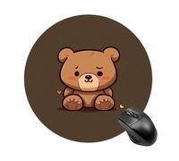 Tappetino per mouse rotondo con orsetto marrone a cartoni animati, tappetino per mouse da gioco ad alta densità, portatile, comodo, per scrivania, casa, ufficio, 19 x 20 cm