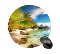 Tappetino per mouse rotondo con paesaggio tropicale, tappetino per mouse in gomma antiscivolo impermeabile, tappetino per mouse divertente, 19,8 x 19,8 cm, per computer, laptop, accessori da scrivania