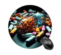 Tappetino per mouse rotondo con pillole medicinali, tappetino per mouse da gaming, ad alta densità, portatile, comodo, per scrivania, casa, ufficio, 19 x 20 cm