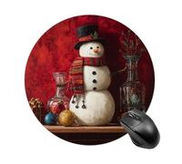 Tappetino per mouse rotondo con pupazzo di neve in piedi su mensola, tappetino per mouse rotondo per computer, impermeabile, con base in gomma antiscivolo, tappetino per mouse per laptop e ufficio, 20