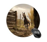 Tappetino per mouse rotondo con recinto e cavallo, tappetino per mouse da gioco, ad alta densità, portatile, comodo, per scrivania, casa, ufficio, 19 x 20 cm