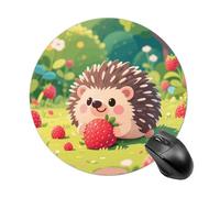 Tappetino per mouse rotondo con riccio che mangia fragole, grazioso tappetino da scrivania con base in gomma antiscivolo, divertente piccolo tappetino per mouse per ufficio e giochi, accessori