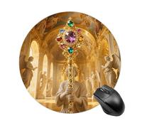 Tappetino per mouse rotondo con scettro angelo e gemma, grazioso tappetino da scrivania con base in gomma antiscivolo, divertente piccolo tappetino per mouse per ufficio e giochi, accessori decorativi