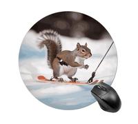 Tappetino per mouse rotondo con scoiattolo che scia, tappetino per mouse in gomma antiscivolo impermeabile tappetino per mouse divertente 19,8 x 19,8 cm per computer, laptop, accessori da scrivania