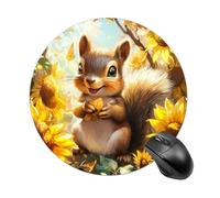 Tappetino per mouse rotondo con scoiattolo e girasole con base in gomma antiscivolo, impermeabile, per computer portatile e ufficio