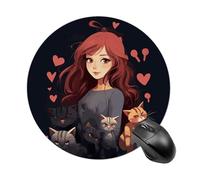 Tappetino per mouse rotondo con scritta "A Girl Who Loves Cats", impermeabile, antiscivolo, in gomma, divertente, 19,8 x 19,8 cm, per computer, laptop, ufficio, scrivania, accessori per mouse