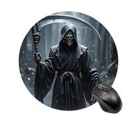 Tappetino per mouse rotondo con scritta in inglese "Grim Reaper", tappetino per mouse da gaming, ad alta densità, portatile, comodo, per scrivania, casa, ufficio, 19 x 20 cm