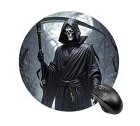 Tappetino per mouse rotondo con scritta in inglese "Grim Reaper", tappetino per mouse da gaming, ad alta densità, portatile, comodo, per scrivania, casa, ufficio, 19 x 20 cm