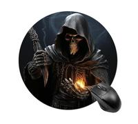 Tappetino per mouse rotondo con scritta in inglese "Grim Reaper", tappetino per mouse da gaming, ad alta densità, portatile, comodo, per scrivania, casa, ufficio, 19 x 20 cm