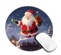 Tappetino per mouse rotondo con scritta "Merry Christmas", 20 cm, comodo tappetino per mouse da gioco, bordo cucito, base in gomma antiscivolo, tappetino per mouse impermeabile per computer portatile