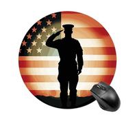 Tappetino per mouse rotondo con scritta "Soldier Saluting America Flag - Tappetino per mouse da gaming" ad alta densità, portatile, comodo, per scrivania, casa, ufficio, 20 x 20 cm