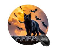 Tappetino per mouse rotondo con scritta "The Black Cat is Pacing on the roof", tappetino per mouse da gioco, ad alta densità, portatile, comodo, per scrivania, casa, ufficio, 19 x 20 cm