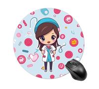 Tappetino per mouse rotondo con simpatica infermiera, tappetino per mouse da gaming, ad alta densità, portatile, comodo, per scrivania, casa, ufficio, 19 x 20 cm