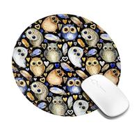 Tappetino per mouse rotondo con simpatico gufo e cuore, piccolo tappetino per mouse per accessori da scrivania, tappetino per mouse da gioco con bordo cucito, tappetino in gomma antiscivolo per scri