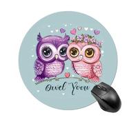 Tappetino per mouse rotondo con simpatico gufo e scritta "Love You", con base in gomma antiscivolo, impermeabile, per computer portatile e ufficio