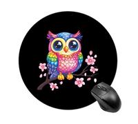 Tappetino per mouse rotondo con simpatico gufo floreale con base in gomma antiscivolo, impermeabile, per computer portatile e ufficio