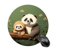 Tappetino per mouse rotondo con simpatico panda e bradipo divertente tappetino per mouse in gomma antiscivolo, accessori da scrivania per computer portatile, 19 x 20 cm, per ufficio e uso domestico
