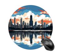 Tappetino per mouse rotondo con skyline di Chicago, tappetino per mouse da gaming, ad alta densità, portatile, comodo, per scrivania, casa, ufficio, 19 x 20 cm