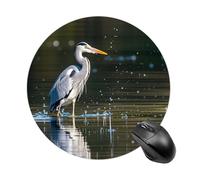 Tappetino per mouse rotondo con stampa di airone grigio in acqua, tappetino per mouse da gioco, ad alta densità, portatile, comodo, per scrivania, casa, ufficio, 19 x 20 cm