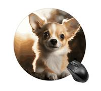 Tappetino per mouse rotondo con stampa di un simpatico chihuahua e base in gomma antiscivolo, piccolo tappetino per mouse, decorazione per casa e ufficio, accessori per scrivania