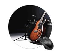 Tappetino per mouse rotondo con strumento musicale e chitarra, impermeabile, antiscivolo, tappetino per mouse divertente, 19,8 x 19,8 cm, per computer, laptop, accessori da scrivania per ufficio