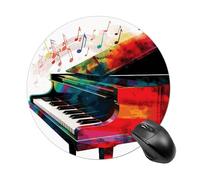 Tappetino per mouse rotondo con tastiera e pianoforte colorato, tappetino per mouse da gaming, ad alta densità, portatile, comodo, per scrivania, casa, ufficio, 19 x 20 cm