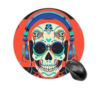 Tappetino per mouse rotondo con teschio punk rock, tappetino per mouse da gaming, ad alta densità, portatile, comodo, per scrivania, casa, ufficio, 19 x 20 cm