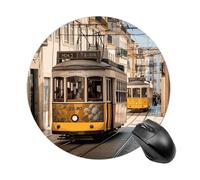Tappetino per mouse rotondo con tram di Lisbona, tappetino per mouse da gioco, ad alta densità, portatile, comodo, per scrivania, casa, ufficio, 19 x 20 cm