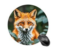 Tappetino per mouse rotondo con volpe, fiore, foglia, albero, pianta, carino, piccolo, per mouse senza fili, per videogiochi, lavoro, laptop, mini computer, decorazione per la casa, accessori da