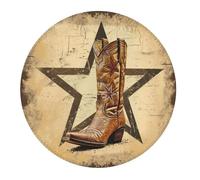 Tappetino per Mouse Rotondo Cowboy Boots Star Rustic Western Texas Brown Vintage Tappetino Mouse Pad Base Antiscivolo in Gomma Antipolvere Sottomano, per Ufficio, Casa, Computer, 20cm