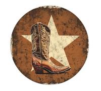 Tappetino per Mouse Rotondo Cowboy Boots Star Rustic Western Texas Vintage Brown Tappetino Mouse Gaming Portatile Personalizzato Sottomano, per Gaming, Scrivania, Ufficio, 20cm