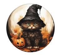 Tappetino per Mouse Rotondo Cute Cat And Pumpkin Halloween Black Tappetino Mouse Gaming Portatile Confortevole Mousepad, per Computer, Laptop, Ufficio, 20cm