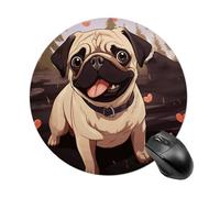 Tappetino per Mouse Rotondo Cute Pug Tappetino per Il Mouse Antiscivolo Base Antiscivolo in Gomma Confortevole Mousepad, per Computer, Scrivania, Laptop, 20cm