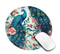 Tappetino per mouse rotondo da 20,3 cm, con bellissimi fiori di pavone, con base in gomma antiscivolo, tappetini per mouse personalizzati per mouse wireless, laptop, accessori da scrivania da ufficio