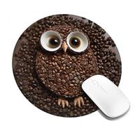 Tappetino per mouse rotondo da 20,3 cm, motivo gufo chicco di caffè, tappetino per mouse da gioco confortevole, bordo cucito, base in gomma antiscivolo, tappetino per mouse impermeabile per computer