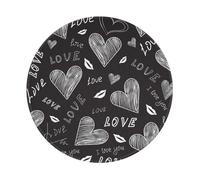 Tappetino per mouse rotondo da 8 e 8 pollici con cuori scritti a mano e parole d'amore, design con bordo cucito