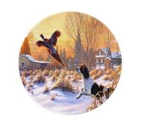 Tappetino per mouse rotondo da 8 e 8 pollici con stampa di un cane che cattura un fagiano e design con bordo cucito