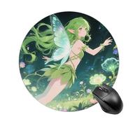 Tappetino per mouse rotondo da donna con elfo dai capelli verdi, grazioso tappetino da scrivania con base in gomma antiscivolo, divertente piccolo tappetino per mouse per ufficio e giochi, accessori