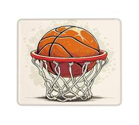 Tappetino per mouse rotondo da gioco con canestro da basket, design arancione con pallacanestro, antiscivolo, lavabile, per appassionati di sport, casa e ufficio, quadrato, 20,3 x 25,4 cm