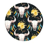 Tappetino per Mouse Rotondo Death Cow Skull Flower Geometric Black Tappetino per Il Mouse Antiscivolo Portatile Confortevole Mousepad, per Computer, Laptop, Ufficio, 20cm