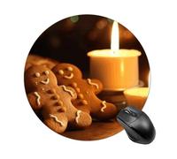 Tappetino per mouse rotondo divertente con base in gomma antiscivolo e bordo cucito, candele e omini di pan di zenzero, tappetino per mouse da gioco, per casa, ufficio, dormitorio, scrivania