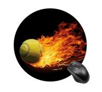 Tappetino per mouse rotondo divertente con base in gomma antiscivolo e bordo cucito che brucia immagini di tennis, tappetino per mouse da gioco, per casa, ufficio, dormitorio, scrivania, accessori