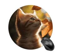 Tappetino per mouse rotondo divertente con base in gomma antiscivolo e bordo cucito con gatto sotto le foglie, tappetino per mouse da gioco per casa, ufficio, dormitorio, scrivania, accessori