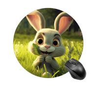 Tappetino per mouse rotondo divertente con base in gomma antiscivolo e bordo cucito Happy Smiling Rabbit tappetino per mouse da gioco per casa, ufficio, dormitorio, scrivania, accessori decorativi, 19