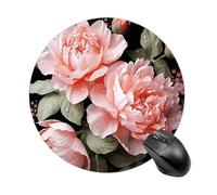 Tappetino per mouse rotondo, divertente, piccolo, con base in gomma antiscivolo e bordo cucito con fiori di peonia e rose, tappetino per mouse da gioco, per casa, ufficio, dormitorio, scrivania