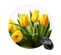 Tappetino per mouse rotondo, divertente, piccolo, con base in gomma antiscivolo e bordo cucito, giallo, bellissimo motivo floreale, per casa, ufficio, dormitorio, scrivania, accessori decorativi, 19 x
