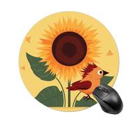 Tappetino per mouse rotondo, divertente, piccolo, con base in gomma antiscivolo e bordo cucito, motivo: girasole e uccellini, per casa, ufficio, dormitorio, scrivania, accessori decorativi, 19 x 20 cm